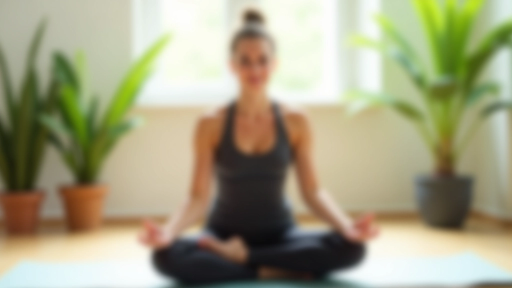 Person macht Yoga-Übung auf Matte im hellen Wohnzimmer