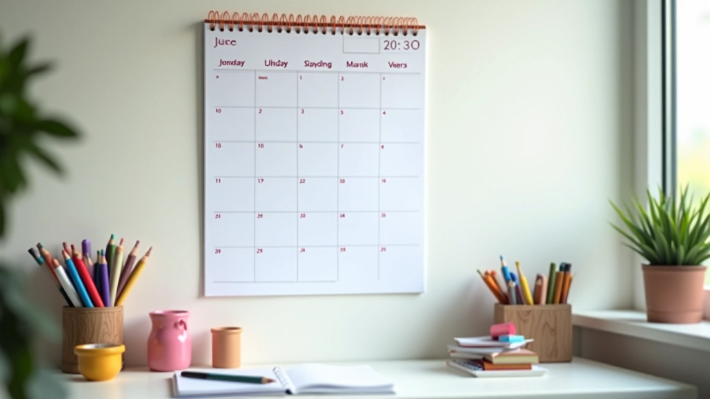 Kalender mit markierten Spardaten und kleinen visuellen Meilensteinen, farbige Marker und Stift