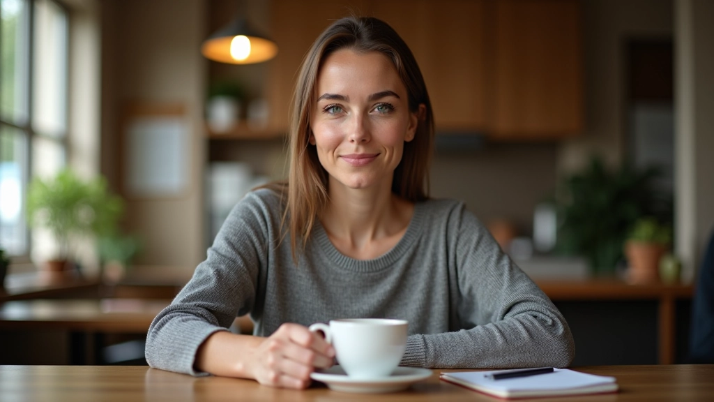 Person macht sich Notizen in Notizbuch beim Kaffeetrinken